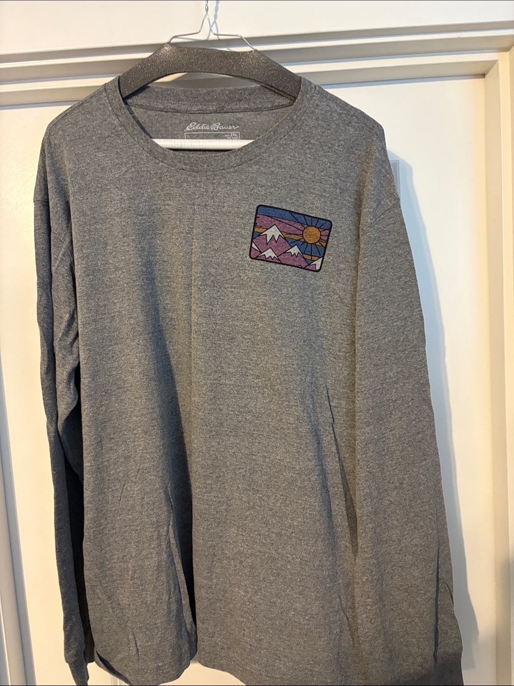 Eddie Bauer Gray Long Sleeve Tee with Colorful Mountain Patch